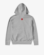 CDG Play Unisex Reverse Red Heart Zip Hooded Grey Sweatshirt