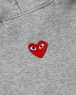 CDG Play Unisex Reverse Red Heart Zip Hooded Grey Sweatshirt