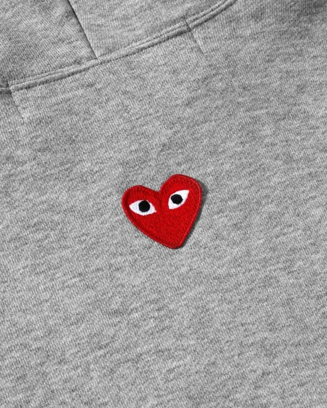 CDG Play Unisex Reverse Red Heart Zip Hooded Grey Sweatshirt