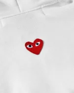 CDG Play Unisex Reverse Red Heart Zip Hooded White Sweatshirt